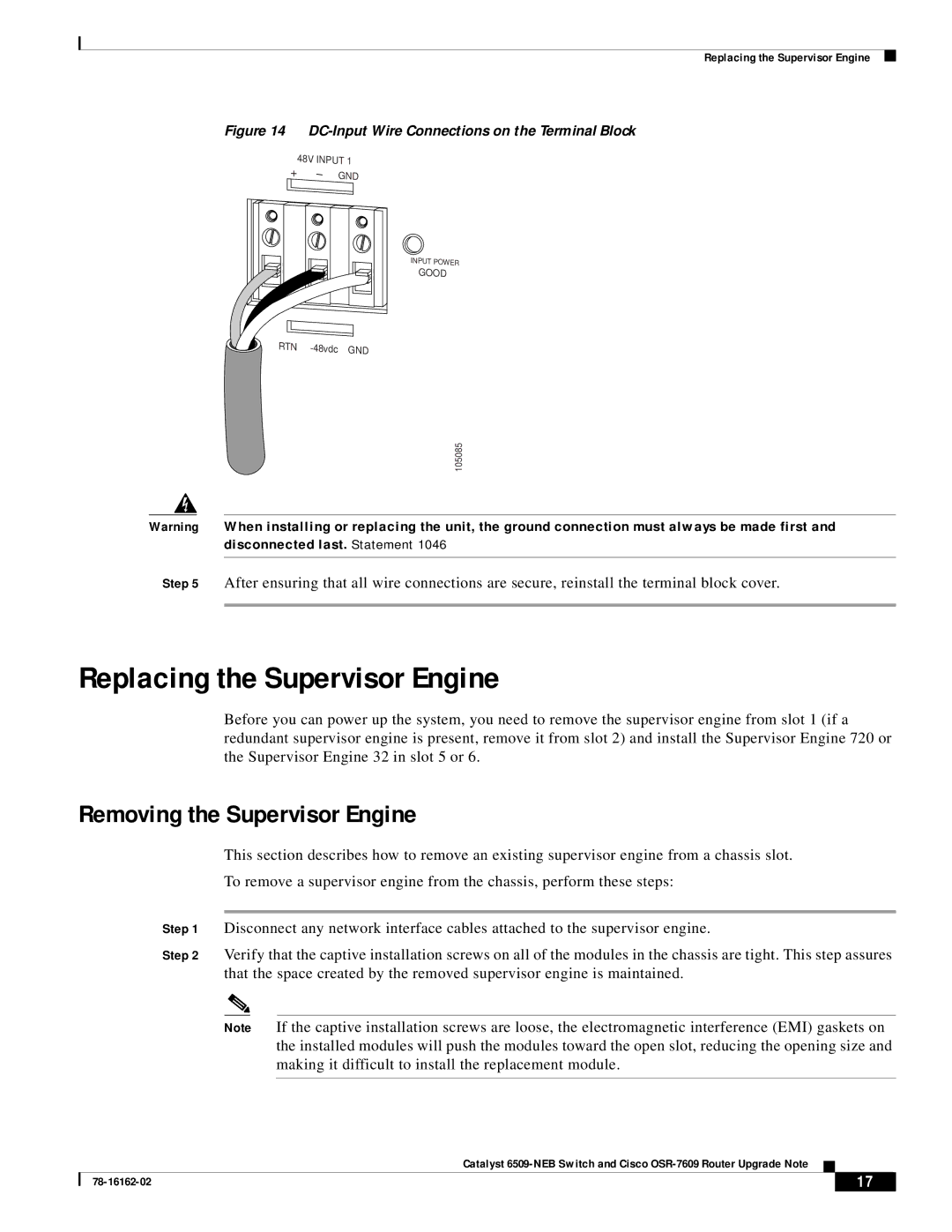 Cisco Systems OSR-7609, 6509-NEB manual Replacing the Supervisor Engine, Removing the Supervisor Engine 