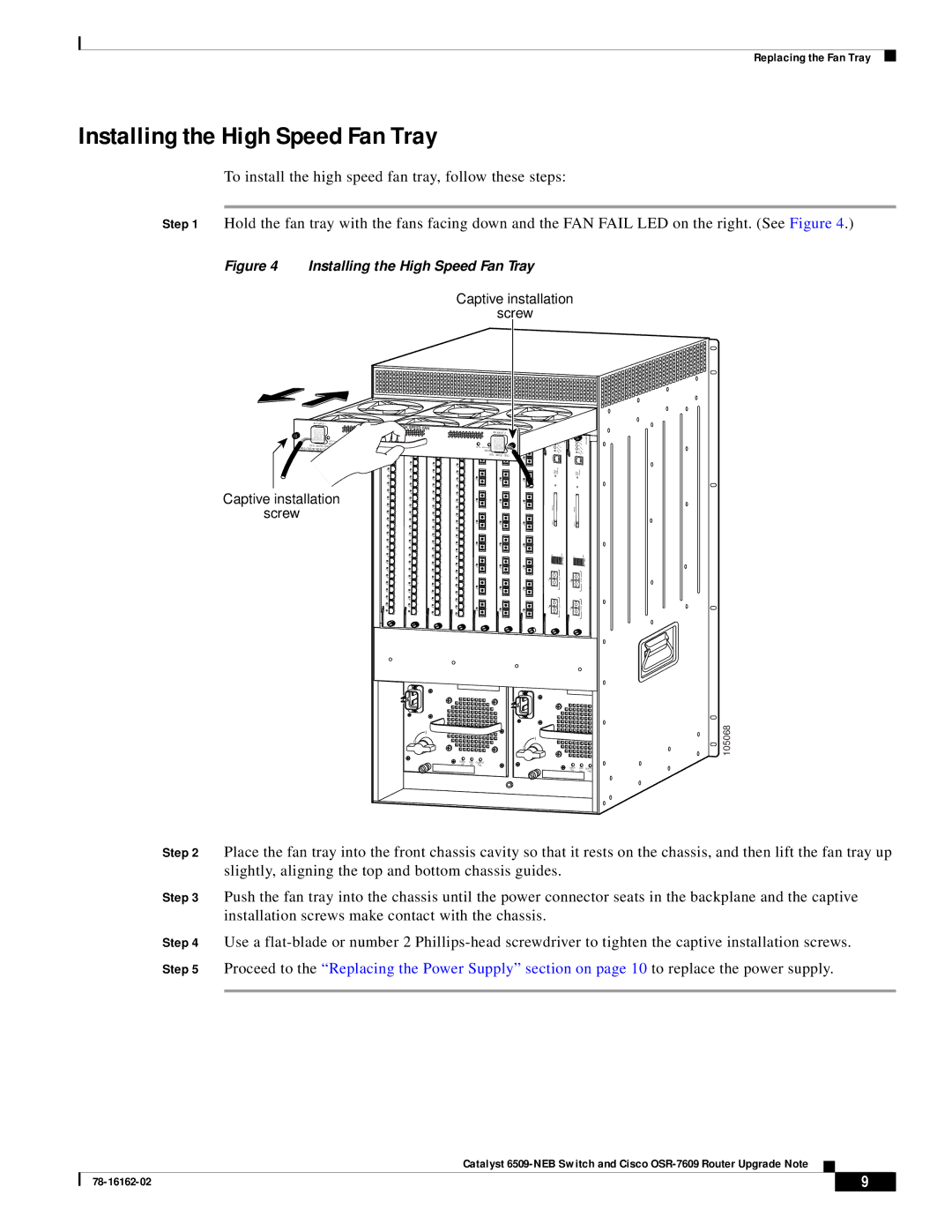 Cisco Systems OSR-7609, 6509-NEB manual Installing the High Speed Fan Tray, High Speed FAN 