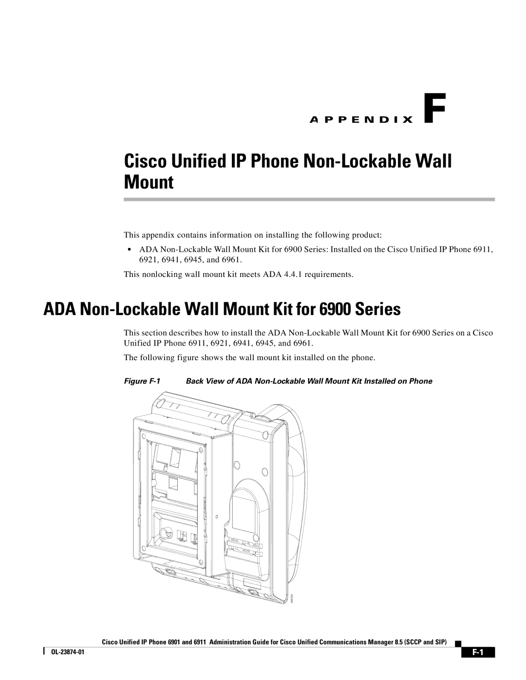 Cisco Systems 6901 manual Cisco Unified IP Phone Non-Lockable Wall Mount, ADA Non-Lockable Wall Mount Kit for 6900 Series 