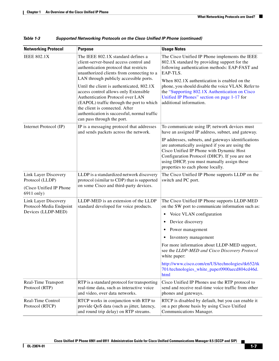 Cisco Systems 6901 manual Supporting 802.1X Authentication on Cisco, Unified IP Phones section on page 1-17for, Html 