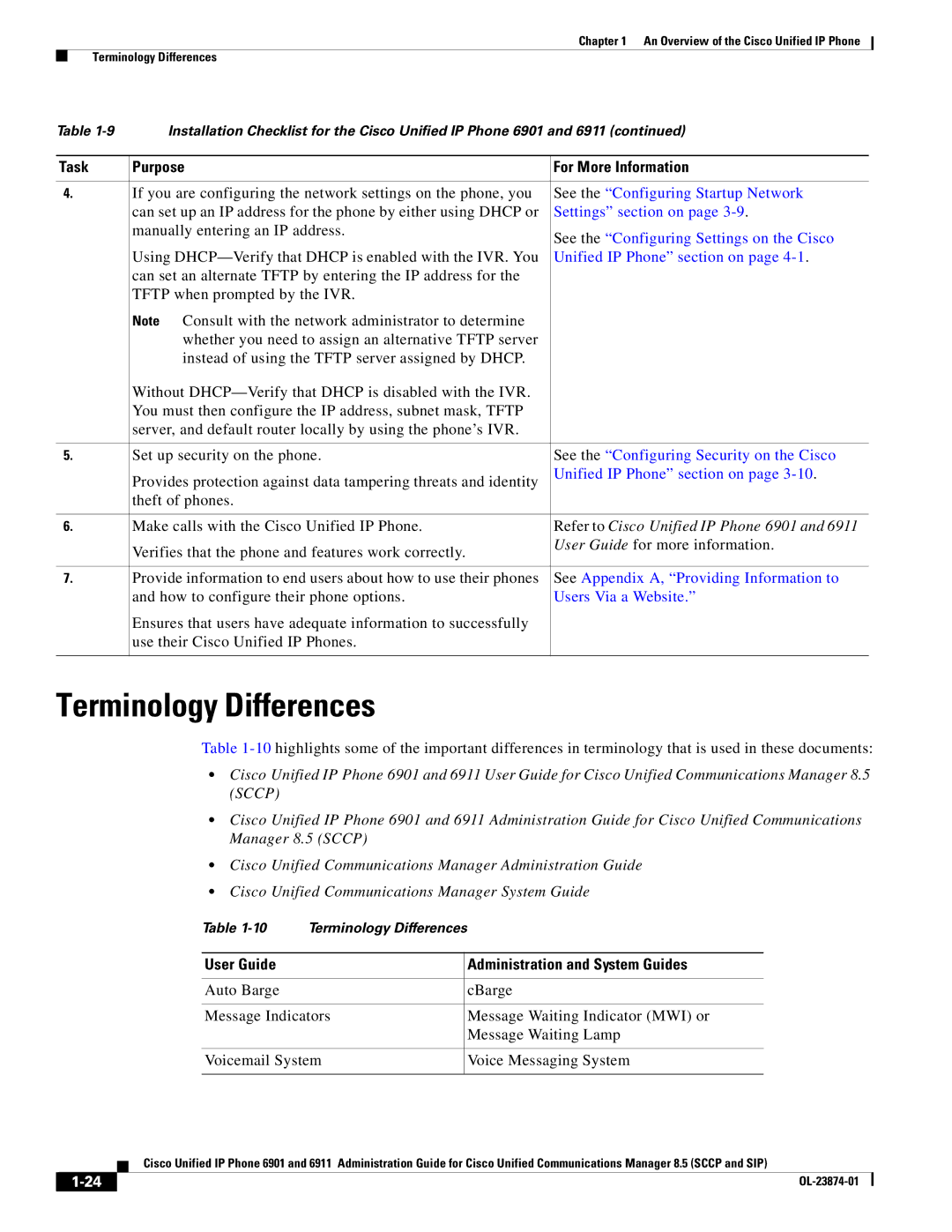 Cisco Systems manual Terminology Differences, Refer to Cisco Unified IP Phone 6901 