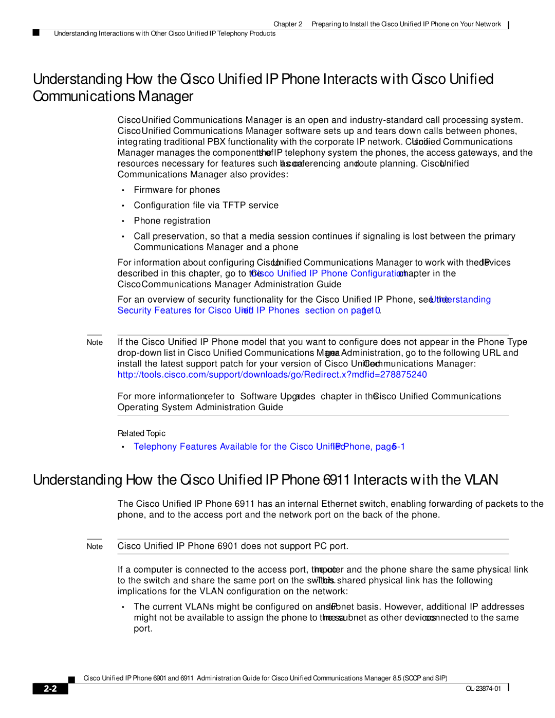 Cisco Systems 6901 manual Cisco Communications Manager Administration Guide, Related Topic 