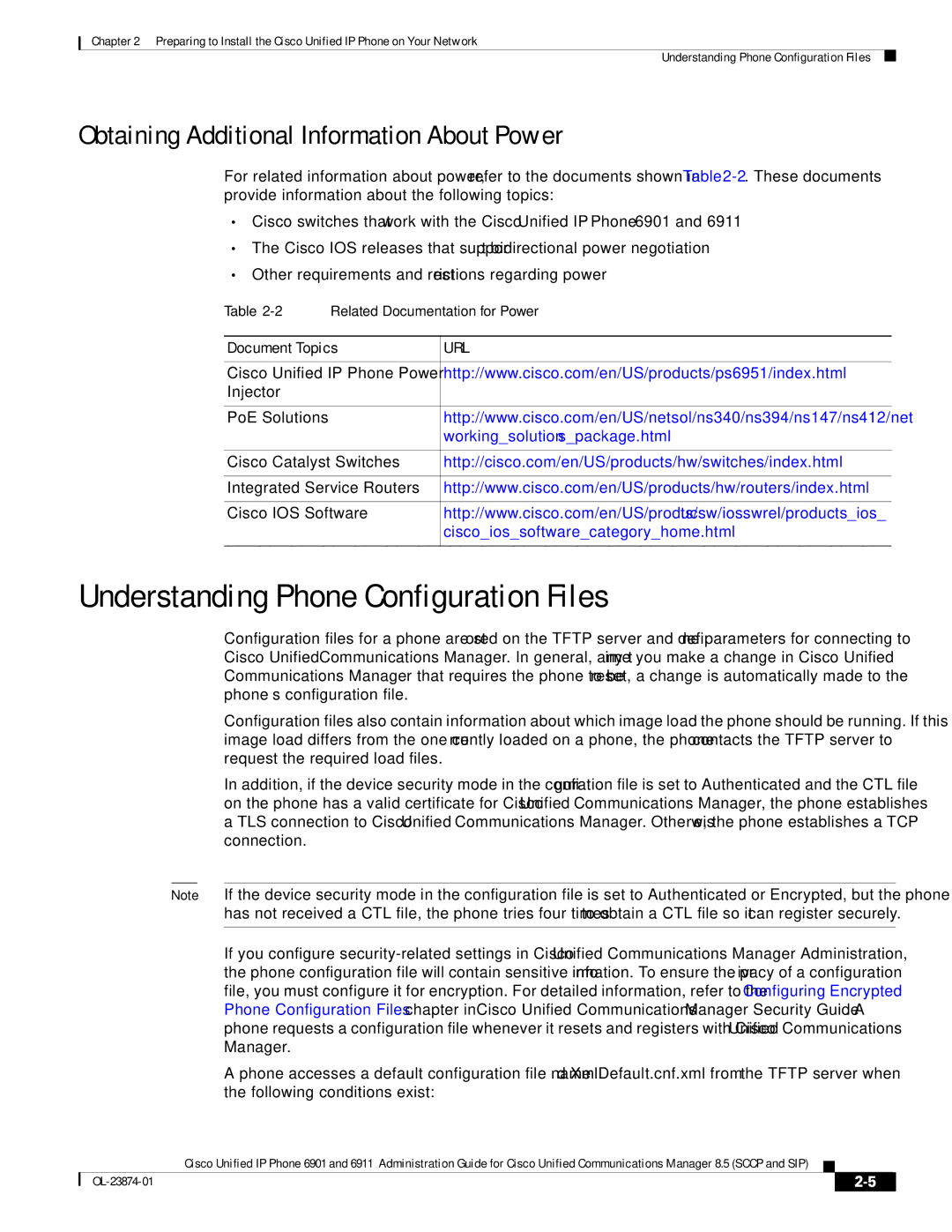 Cisco Systems 6901 manual Understanding Phone Configuration Files, Obtaining Additional Information About Power 