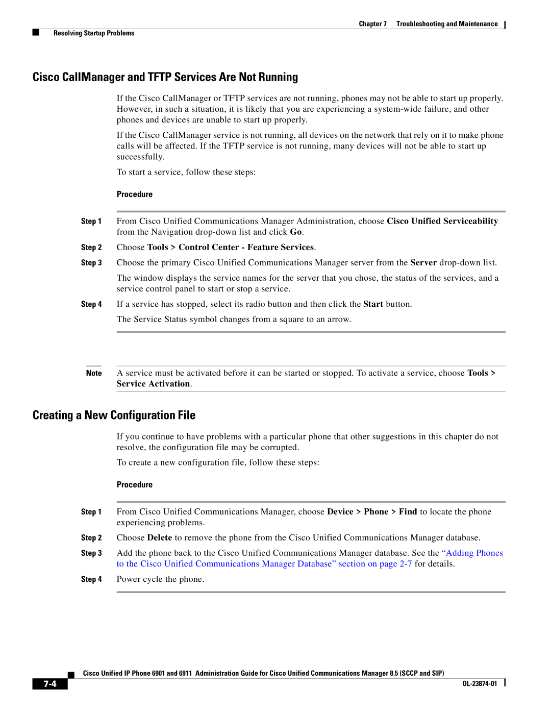 Cisco Systems 6901 manual Cisco CallManager and Tftp Services Are Not Running 