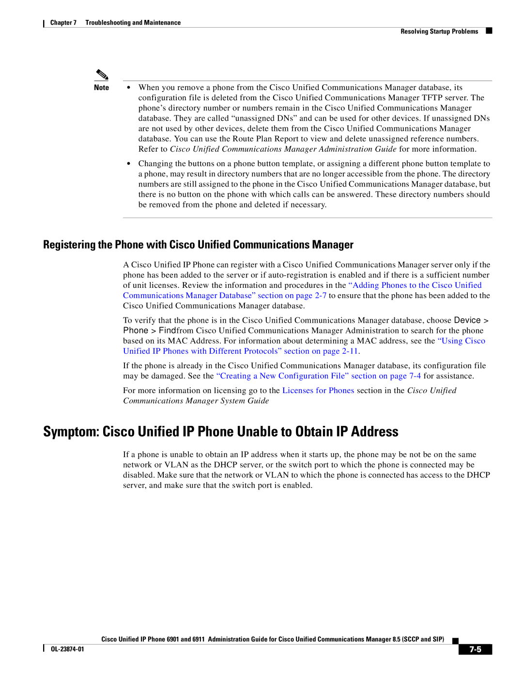 Cisco Systems 6901 manual Symptom Cisco Unified IP Phone Unable to Obtain IP Address 