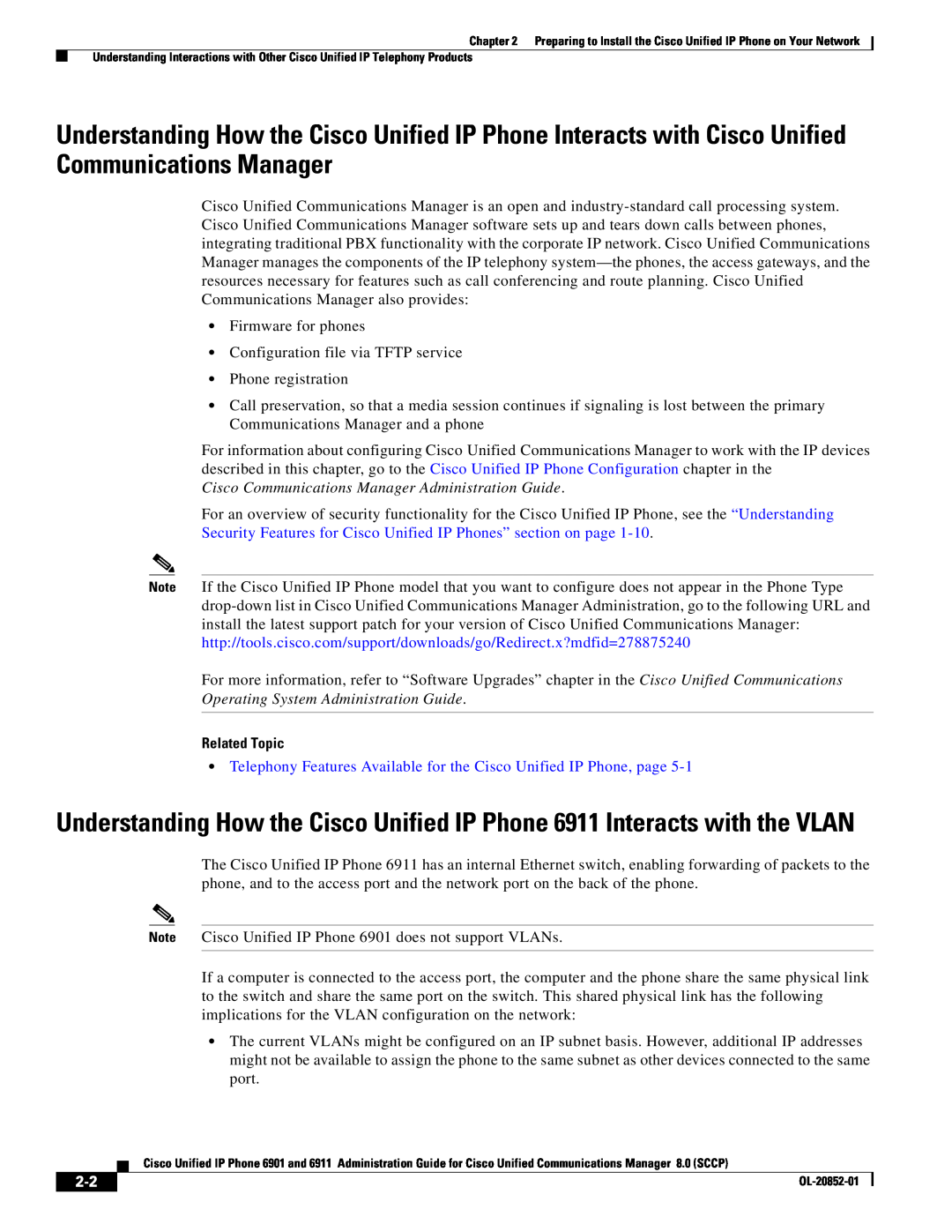 Cisco Systems 691 manual Related Topic, Telephony Features Available for the Cisco Unified IP Phone, page 