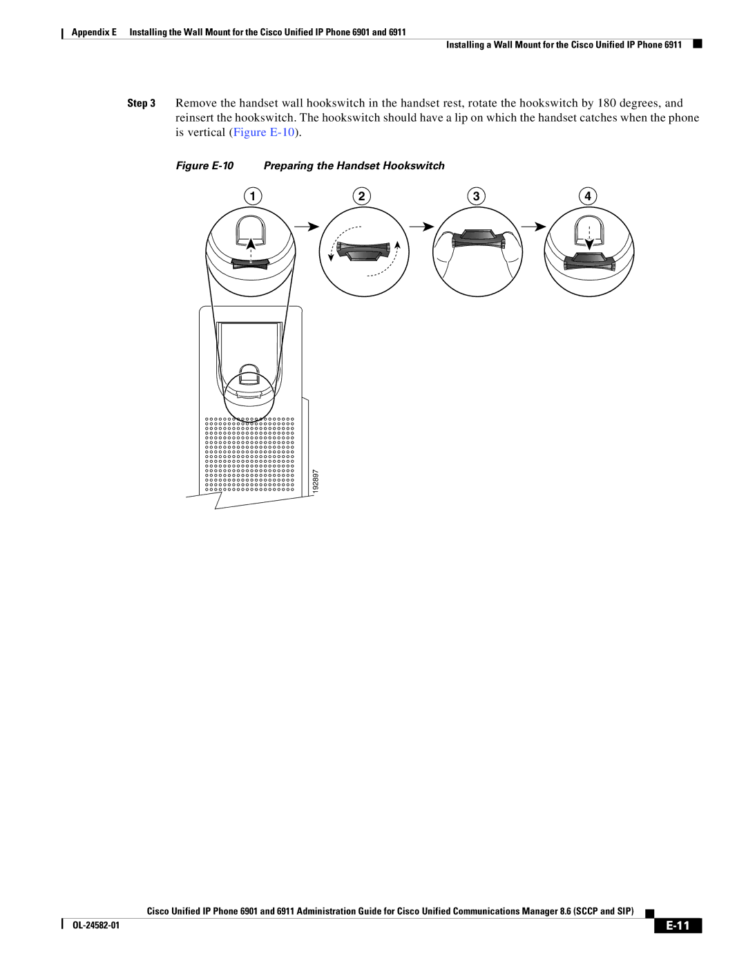 Cisco Systems 6901, 6911 appendix Figure E-10 Preparing the Handset Hookswitch 