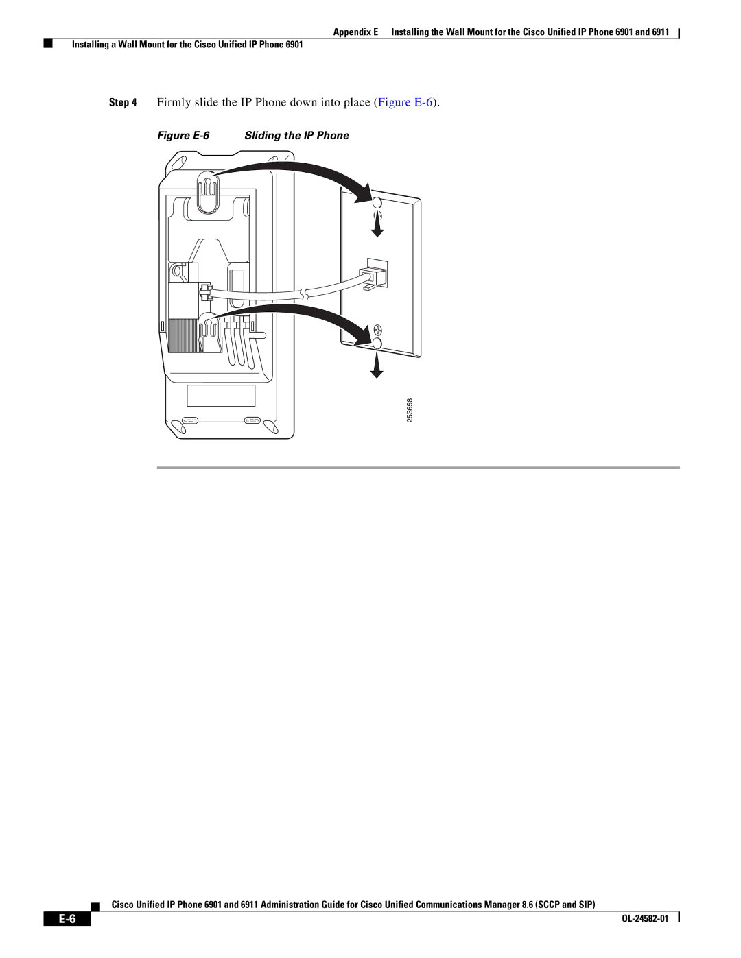 Cisco Systems 6911, 6901 appendix Firmly slide the IP Phone down into place Figure E-6, Figure E-6 Sliding the IP Phone 