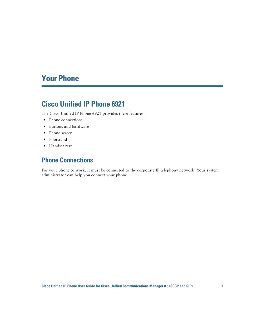 Cisco Systems 6921 manual Cisco Unified IP Phone, Phone Connections 