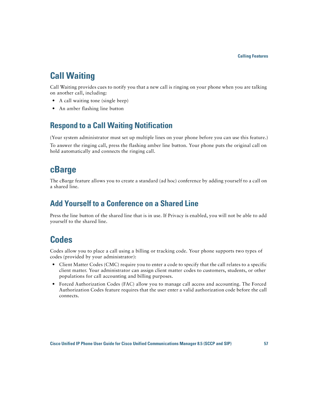 Cisco Systems 6921 manual CBarge, Codes, Respond to a Call Waiting Notification 