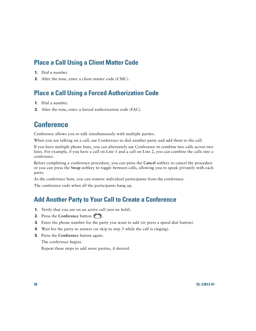 Cisco Systems 6921 Conference, Place a Call Using a Client Matter Code, Place a Call Using a Forced Authorization Code 