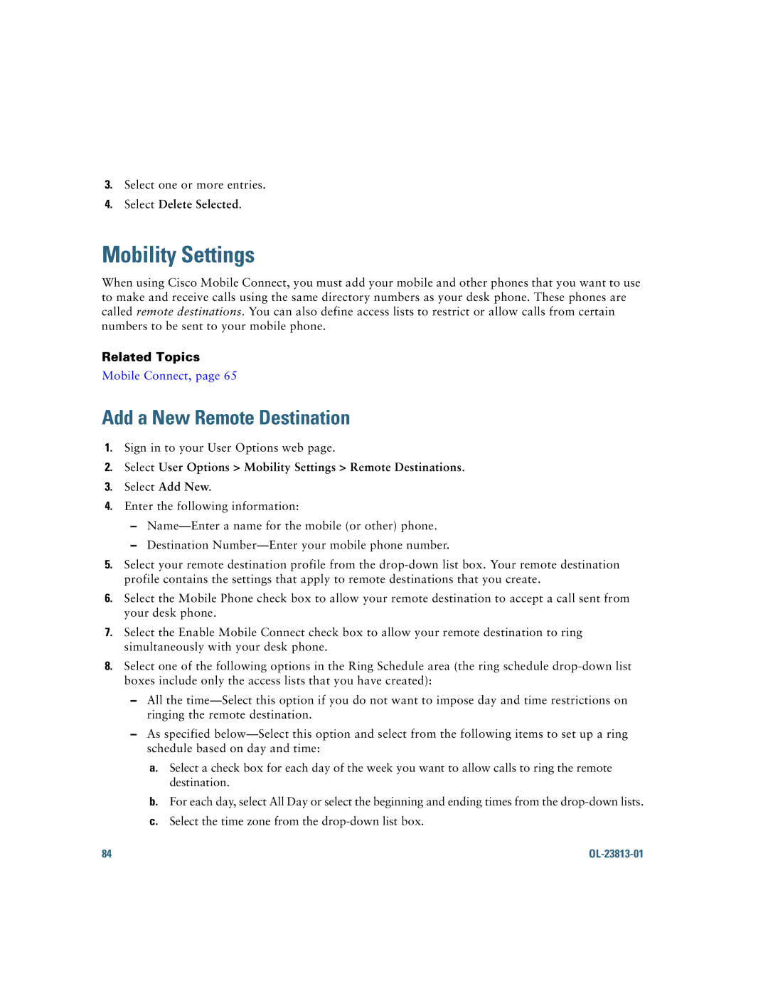 Cisco Systems 6921 manual Mobility Settings, Add a New Remote Destination 