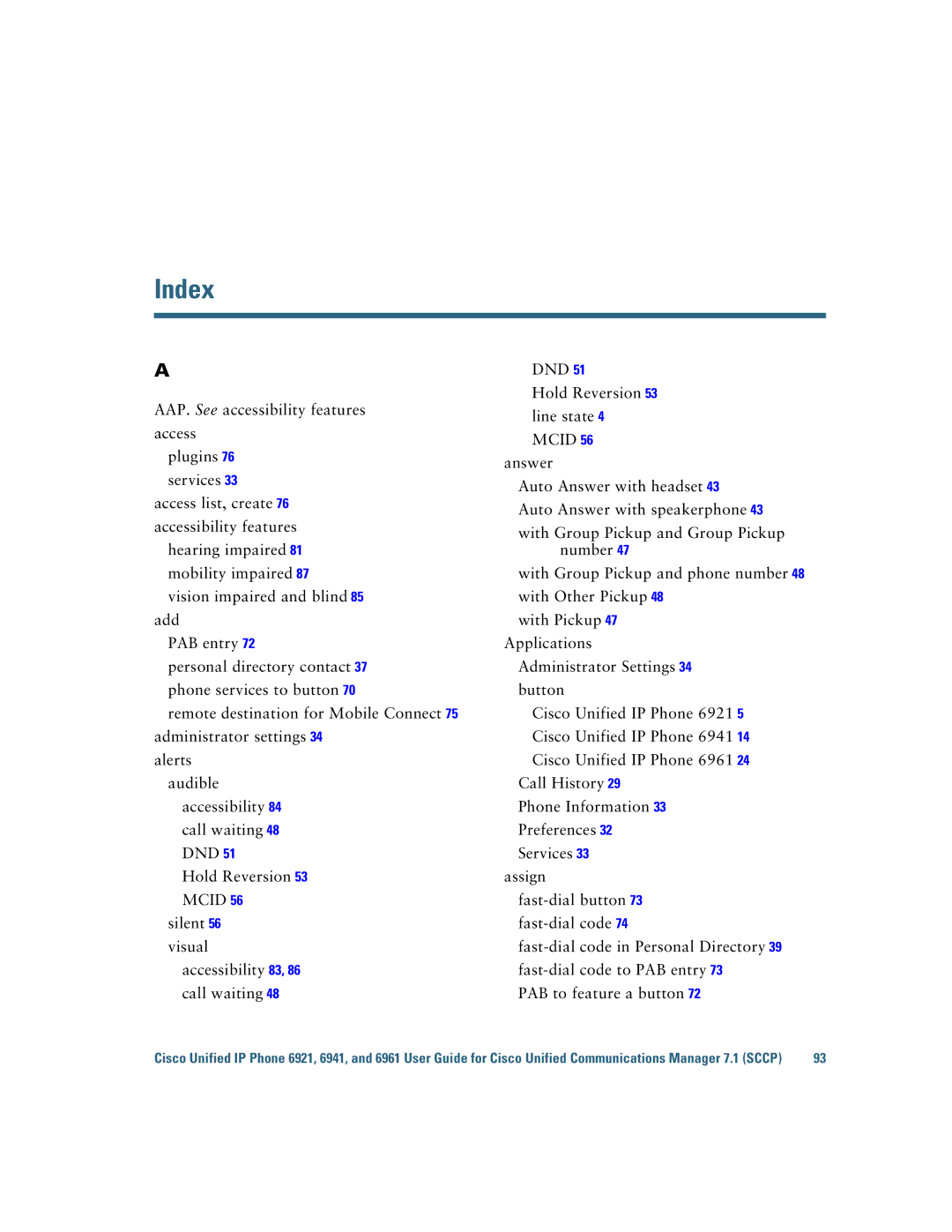 Cisco Systems 6921 manual Index 