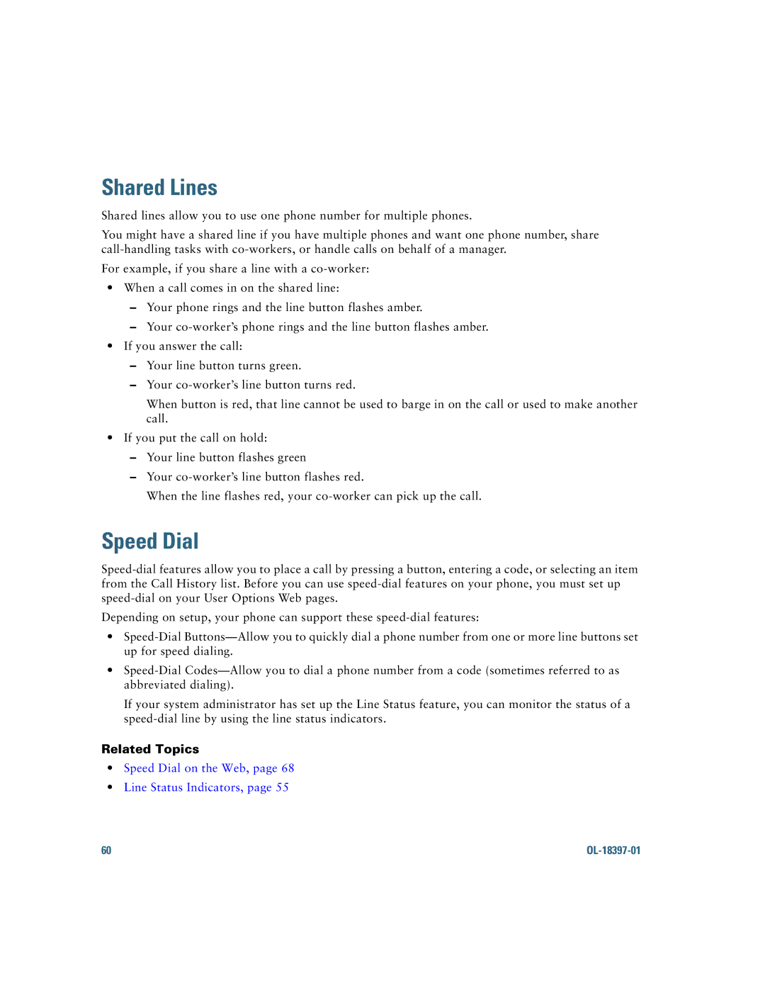 Cisco Systems 6921 manual Shared Lines, Speed Dial 