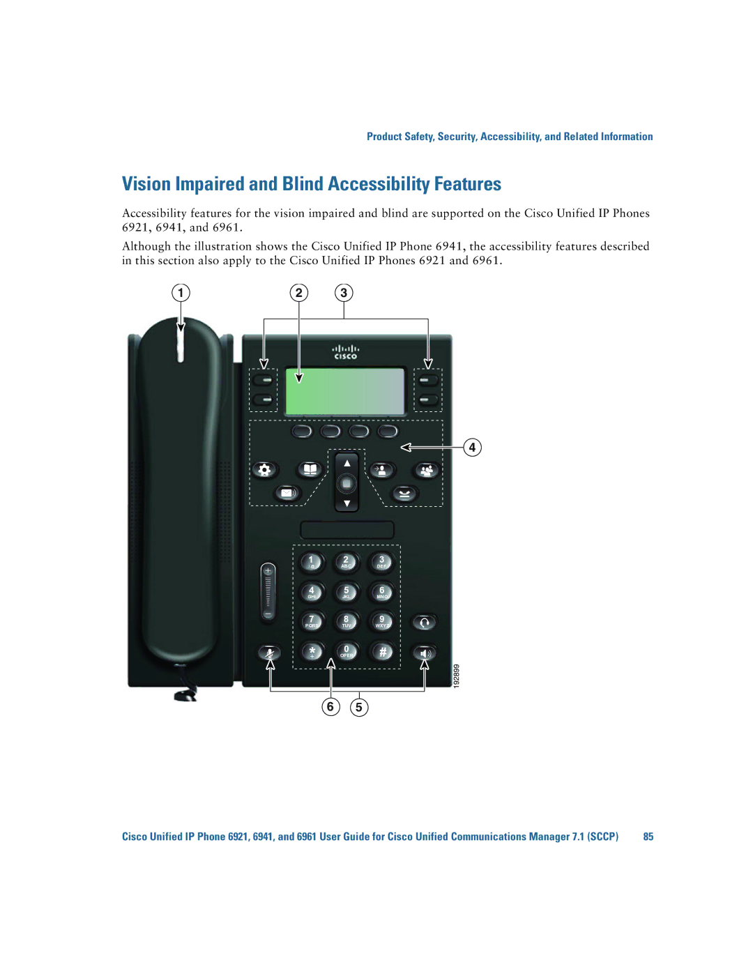 Cisco Systems 6921 manual Vision Impaired and Blind Accessibility Features 