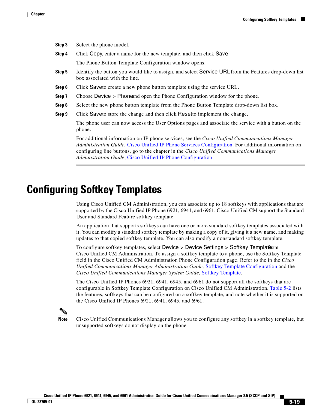 Cisco Systems 6921 manual Configuring Softkey Templates 