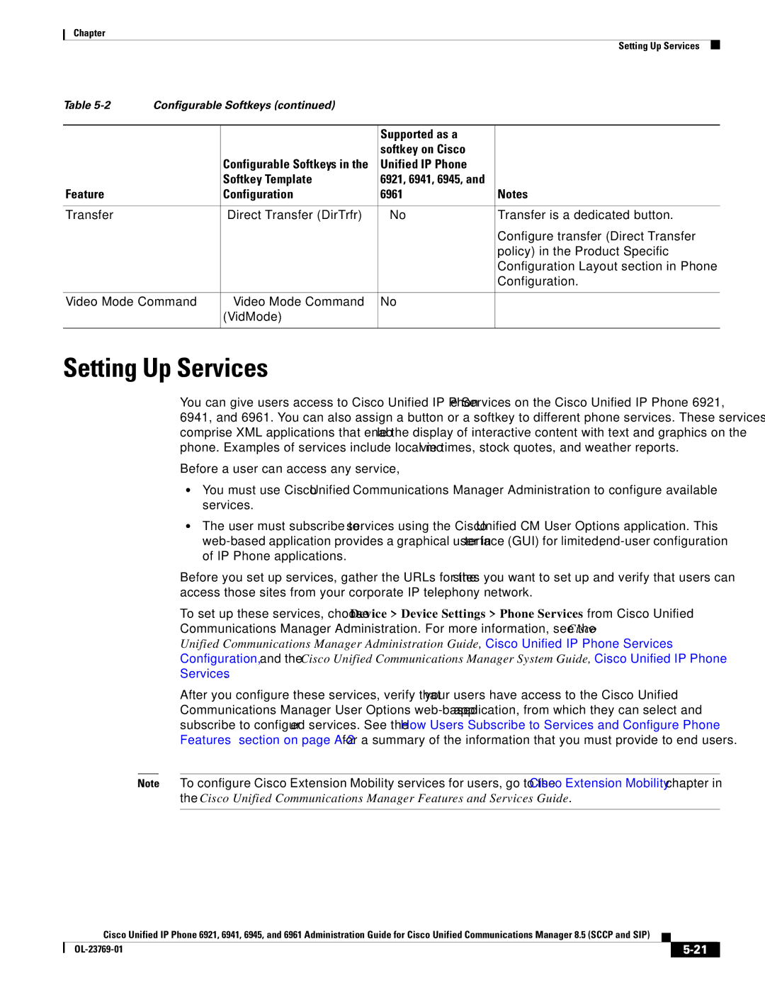 Cisco Systems 6921 manual Setting Up Services 