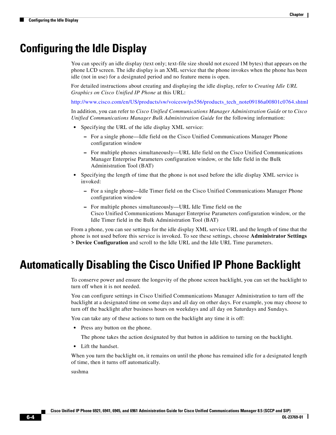 Cisco Systems 6921 manual Configuring the Idle Display 