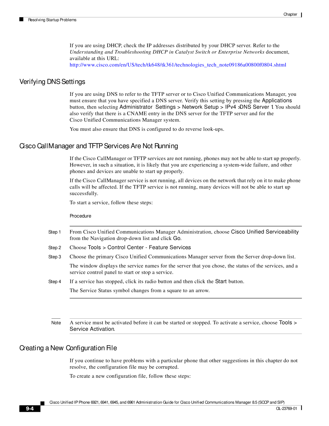 Cisco Systems 6921 manual Verifying DNS Settings, Choose Tools Control Center Feature Services 