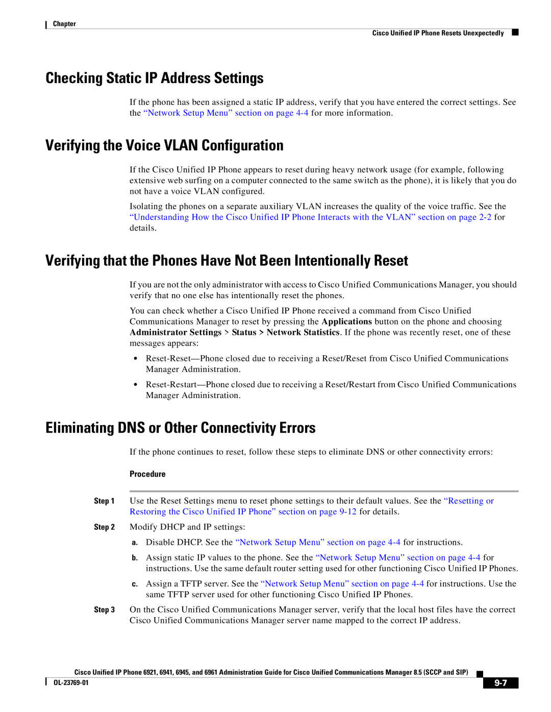 Cisco Systems 6921 manual Checking Static IP Address Settings, Verifying the Voice Vlan Configuration 