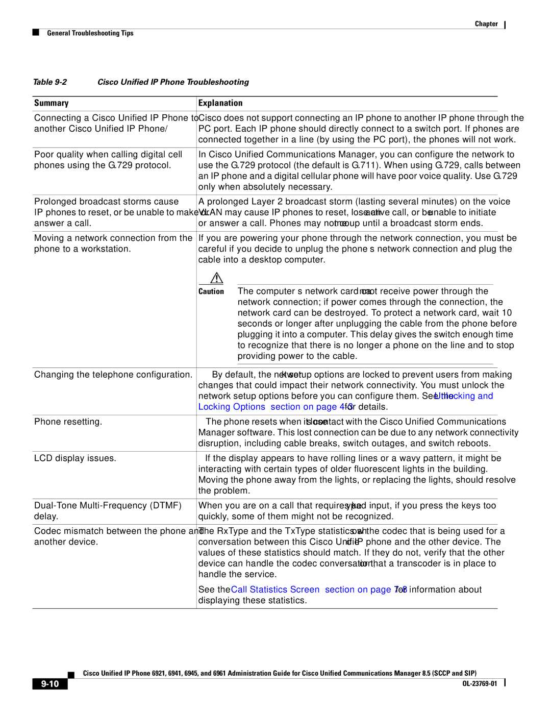 Cisco Systems 6921 manual Summary Explanation, Locking Options section on page 4-3 for details, Displaying these statistics 