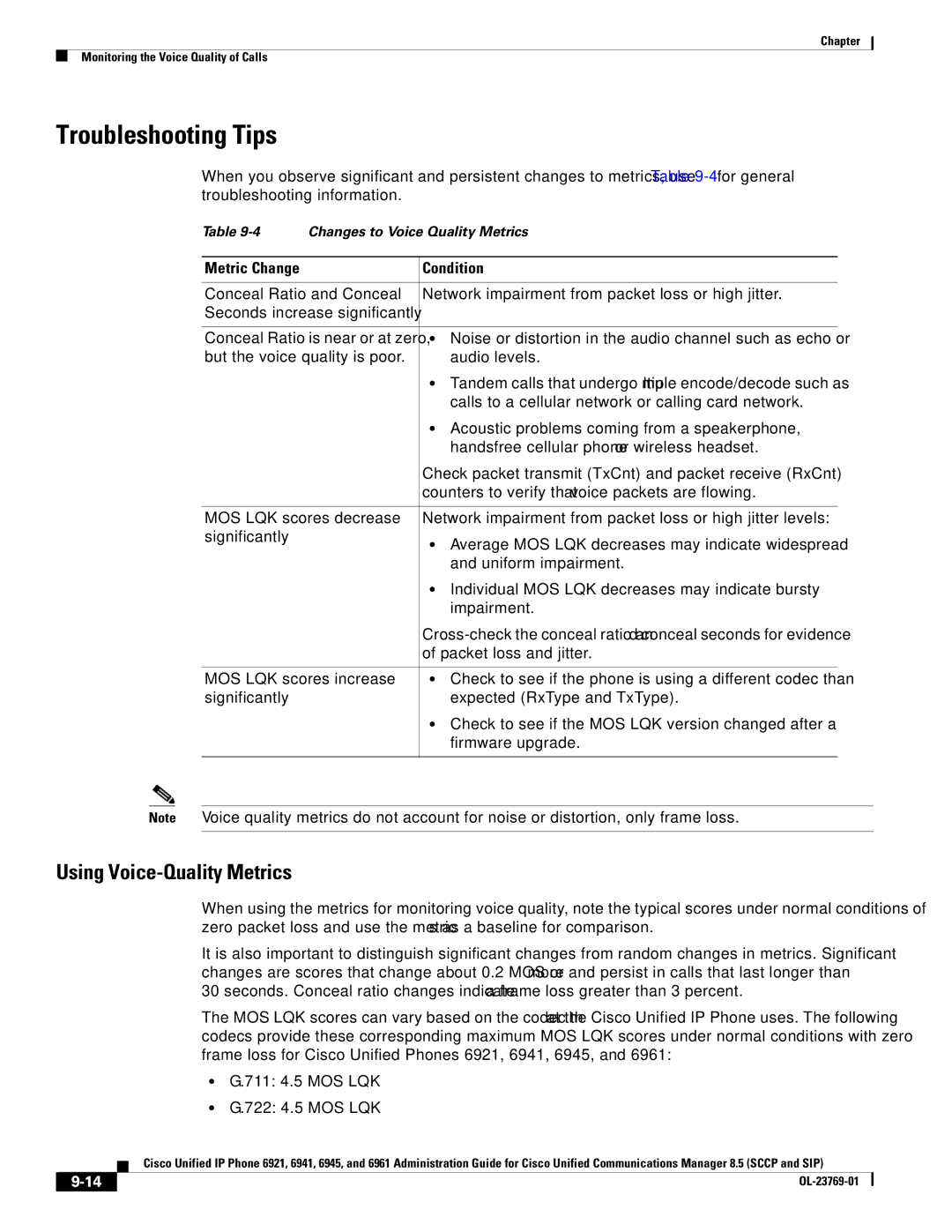 Cisco Systems 6921 manual Troubleshooting Tips, Metric Change Condition 