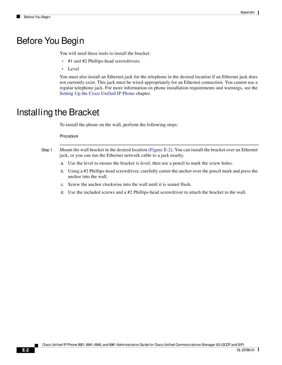 Cisco Systems 6921 manual Before You Begin, Installing the Bracket 