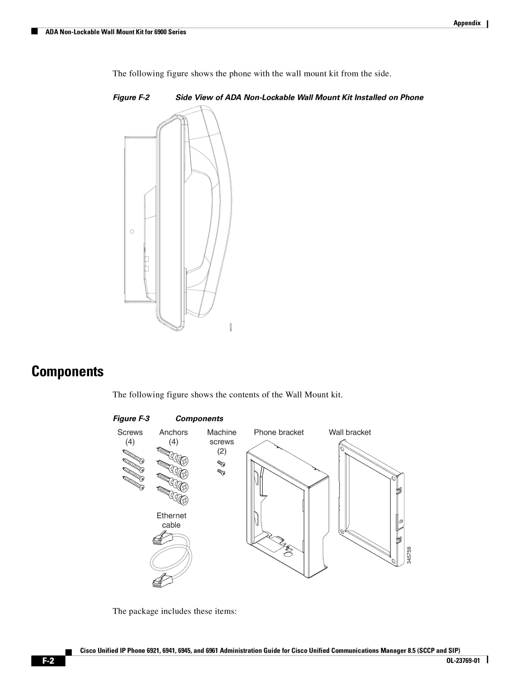 Cisco Systems 6921 Components, Following figure shows the contents of the Wall Mount kit, Package includes these items 