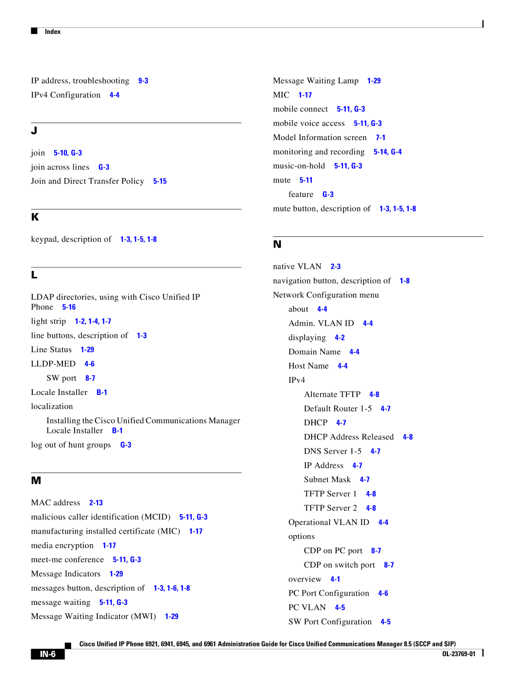 Cisco Systems 6921 manual IP address, troubleshooting 9-3IPv4 Configuration, SW Port Configuration 