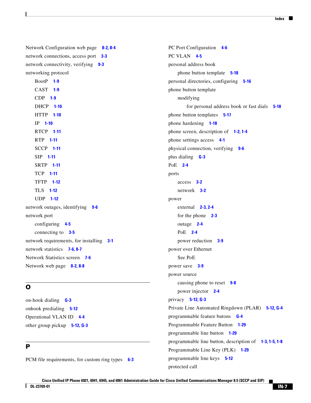 Cisco Systems 6921 manual Network Configuration web, Cast CDP Dhcp Http Rtcp RTP Sccp SIP Srtp TCP Tftp TLS UDP 