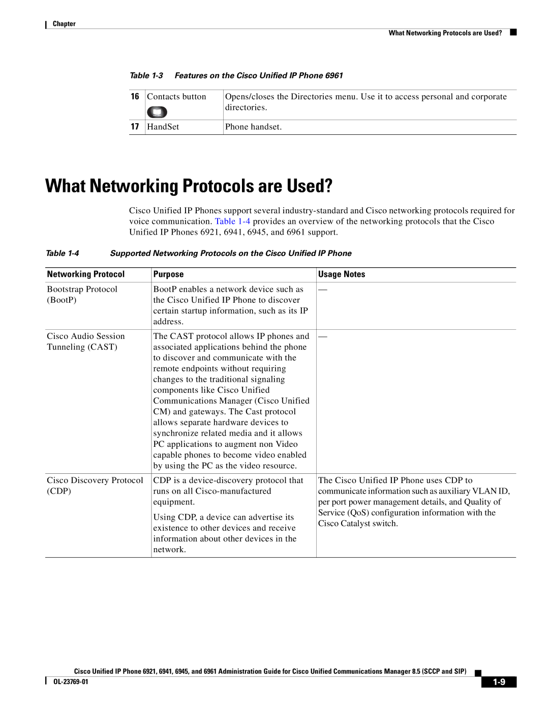 Cisco Systems 6921 manual What Networking Protocols are Used?, Networking Protocol Purpose Usage Notes, Cdp 