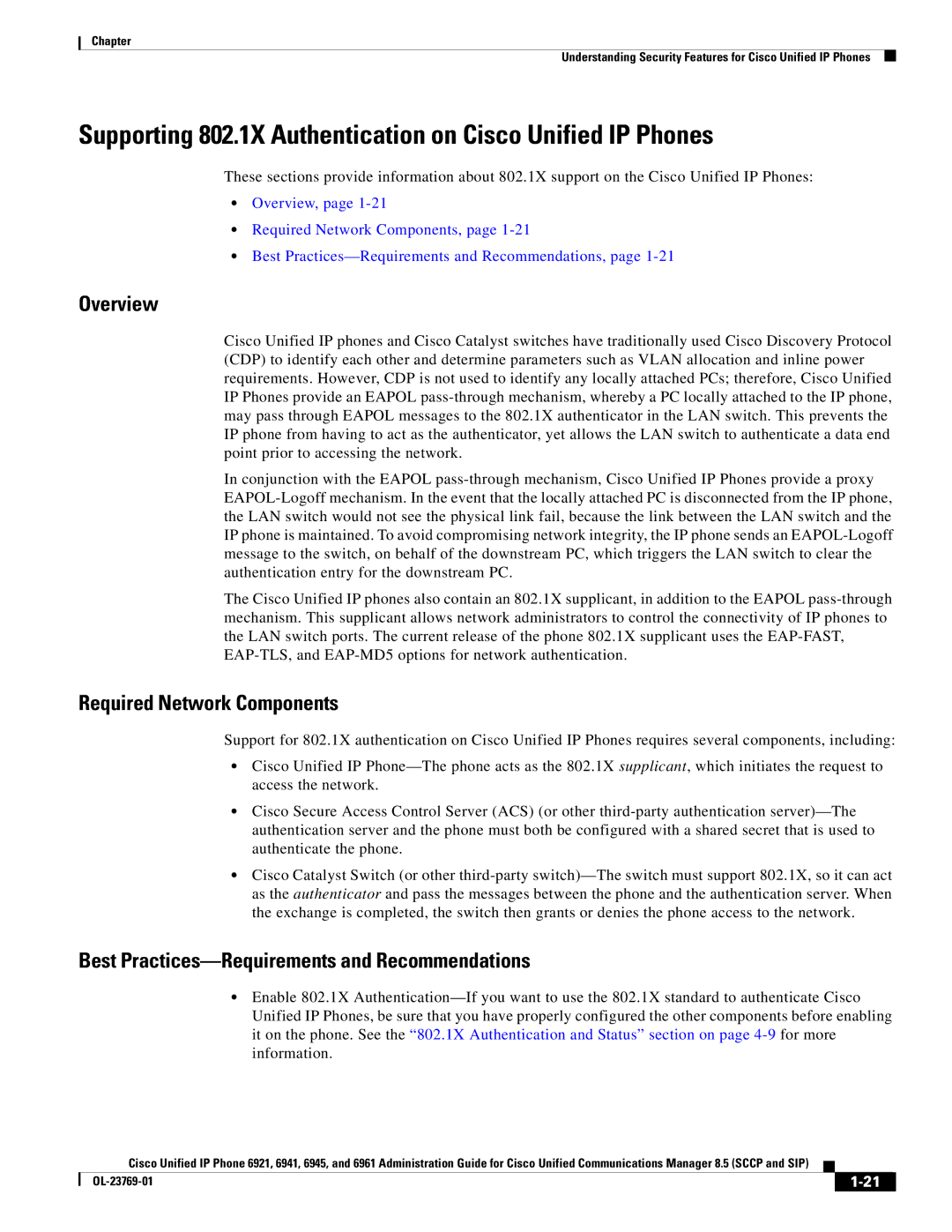 Cisco Systems 6921 manual Supporting 802.1X Authentication on Cisco Unified IP Phones, Overview 