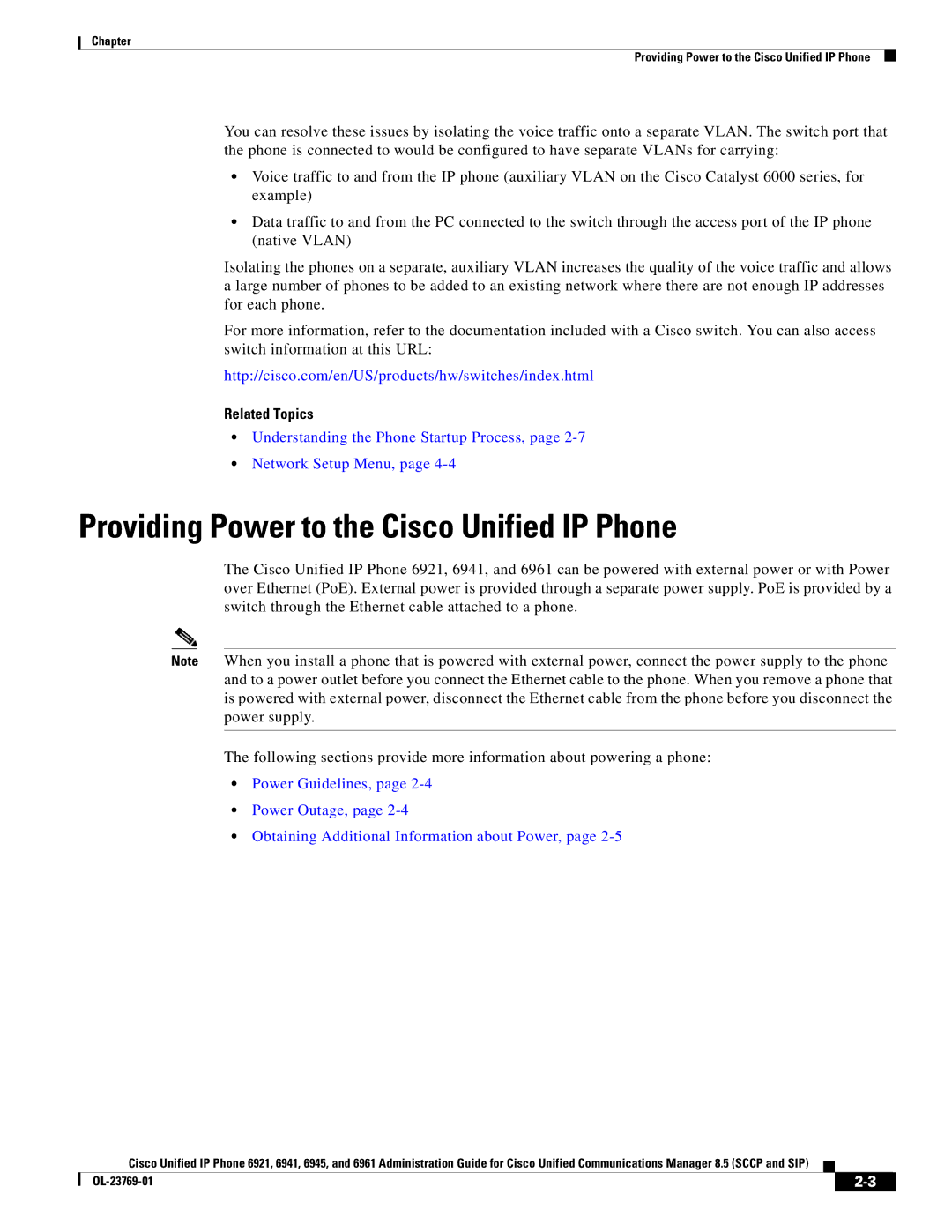 Cisco Systems 6921 manual Providing Power to the Cisco Unified IP Phone 