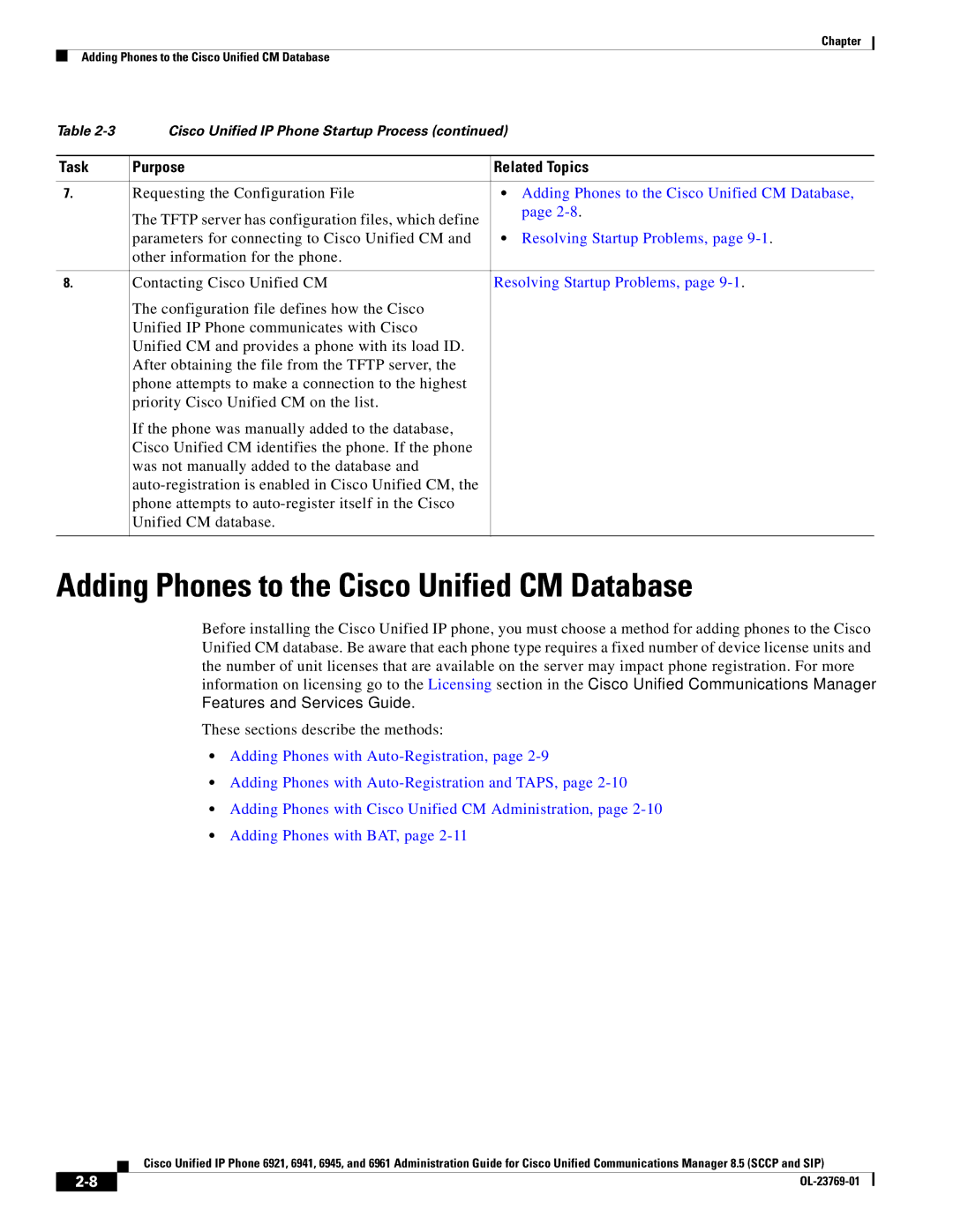 Cisco Systems 6921 manual Adding Phones to the Cisco Unified CM Database, Requesting the Configuration File 