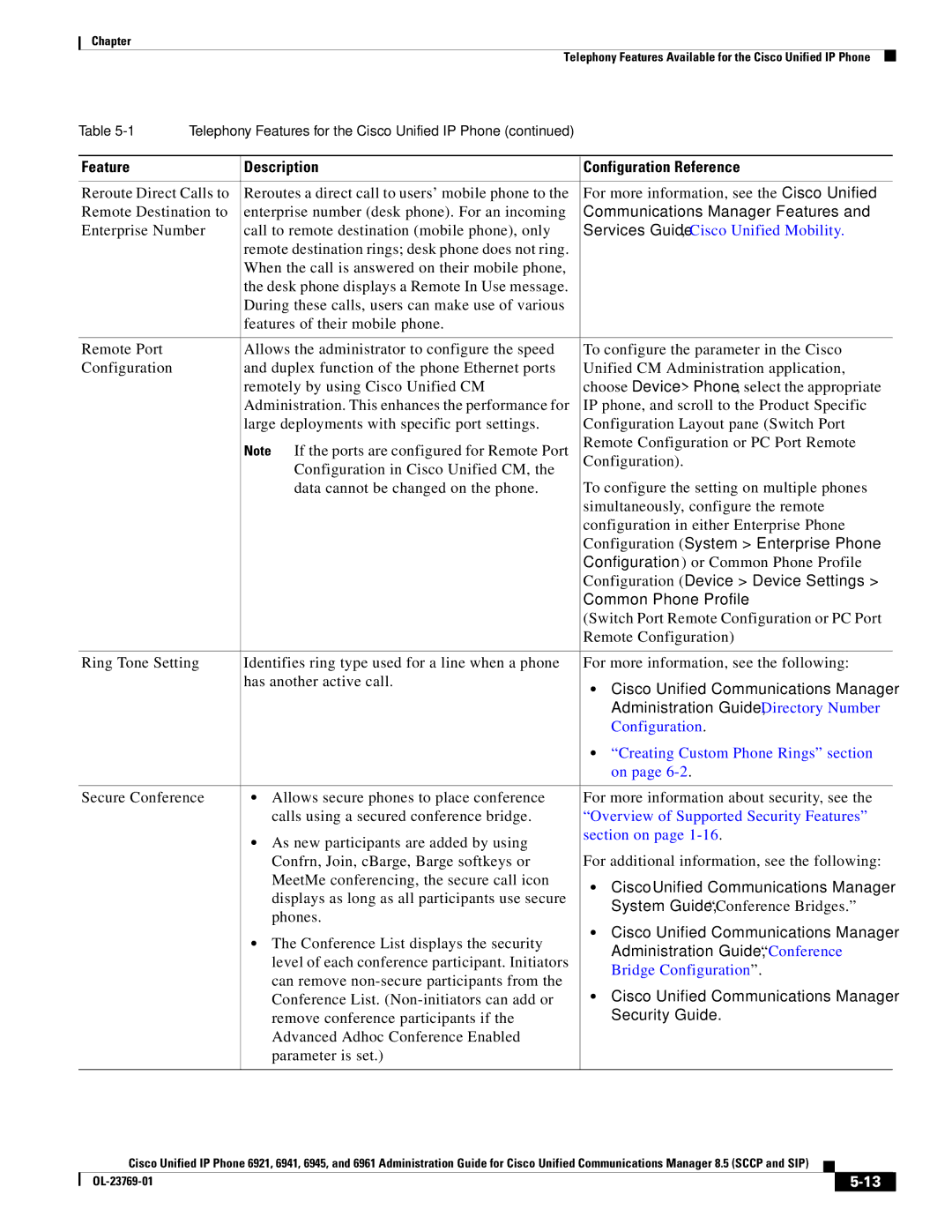 Cisco Systems 6921 Creating Custom Phone Rings section, Overview of Supported Security Features, Bridge Configuration 