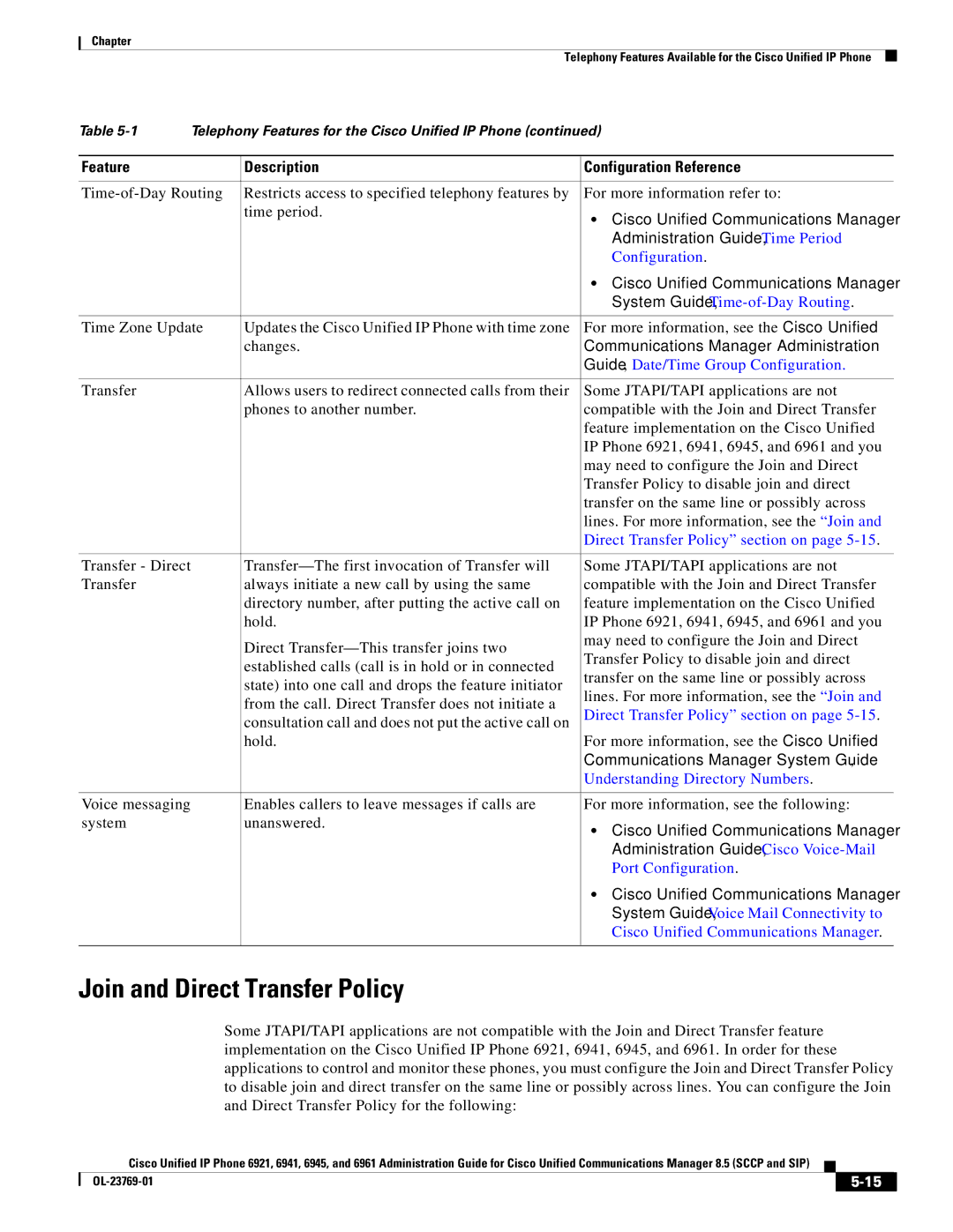 Cisco Systems 6921 manual Join and Direct Transfer Policy, Administration Guide, Time Period 