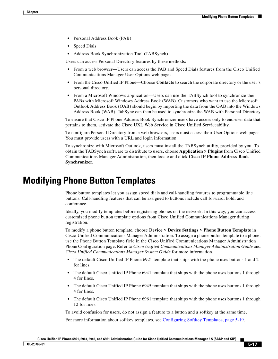 Cisco Systems 6921 manual Modifying Phone Button Templates 