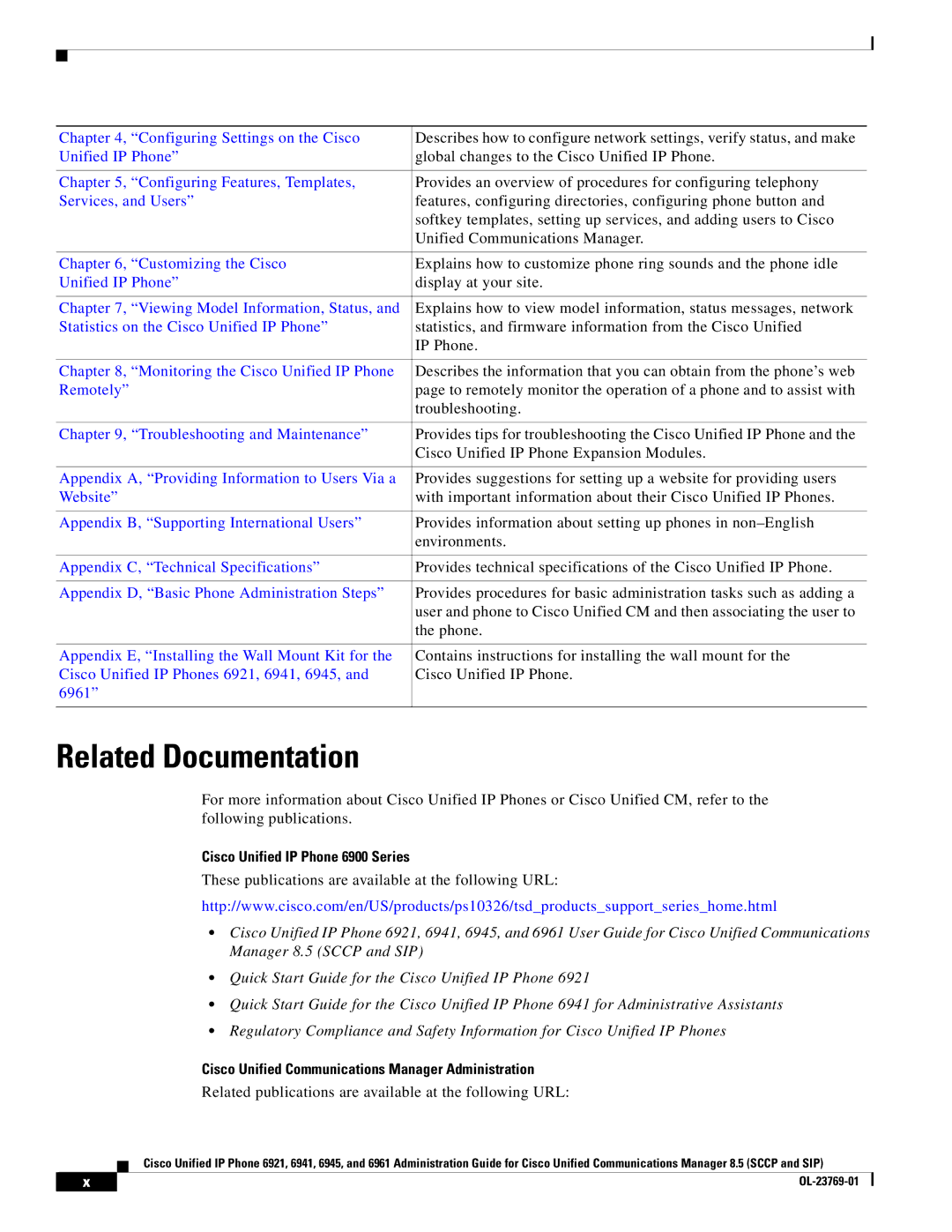 Cisco Systems 6945 manual Related Documentation, Cisco Unified IP Phone 6900 Series 