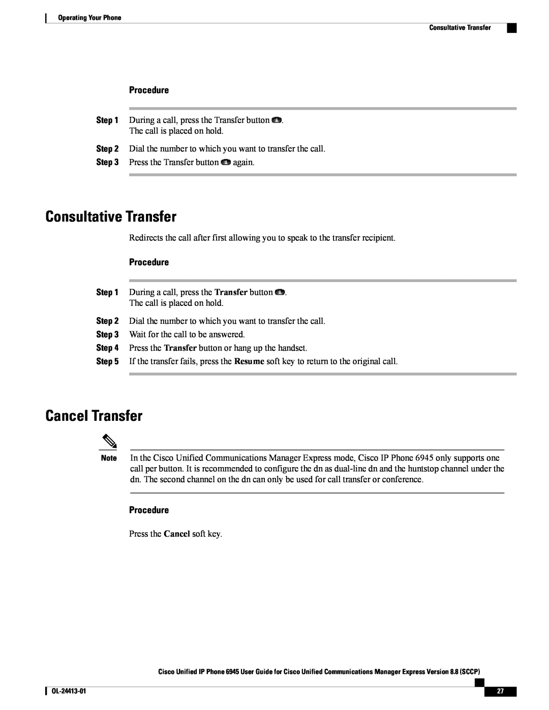 Cisco Systems 6945 manual Consultative Transfer, Cancel Transfer, Procedure 