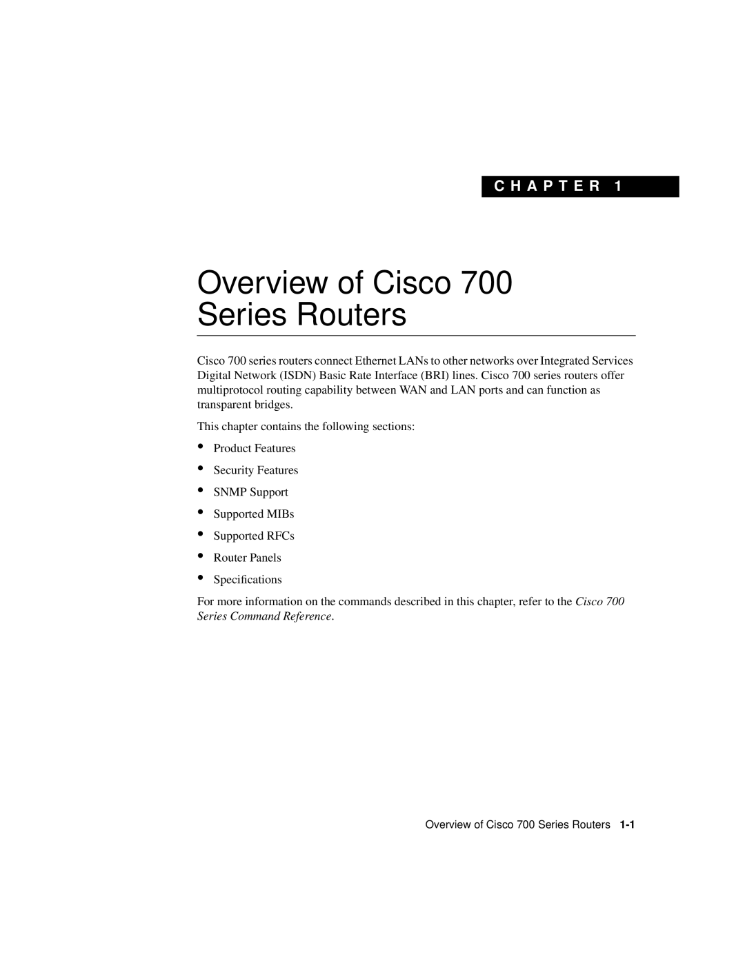 Cisco Systems 700 Series specifications Overview of Cisco Series Routers 