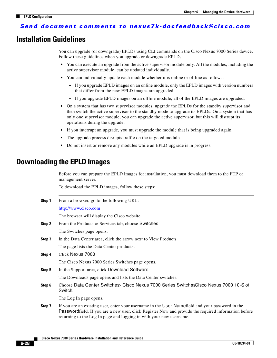 Cisco Systems N7KF248XT25E, 7000, UCSCPCIECSC02, N7KC7004, N7KC7018RF Installation Guidelines, Downloading the Epld Images 