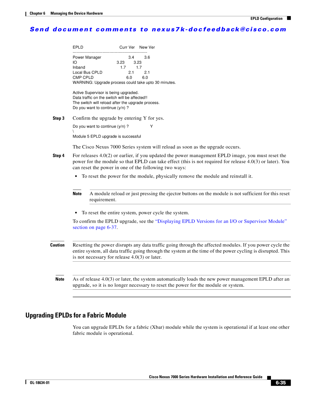 Cisco Systems N7KC7018RF, 7000, UCSCPCIECSC02, N7KC7004, N7KF248XP25E, N7KF248XT25E manual Upgrading EPLDs for a Fabric Module 