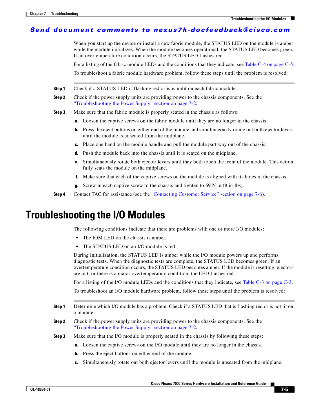 Cisco Systems N7KF248XP25E, 7000, UCSCPCIECSC02, N7KC7018RF, N7KF248XT25E, N7KC7004S2 manual Troubleshooting the I/O Modules 
