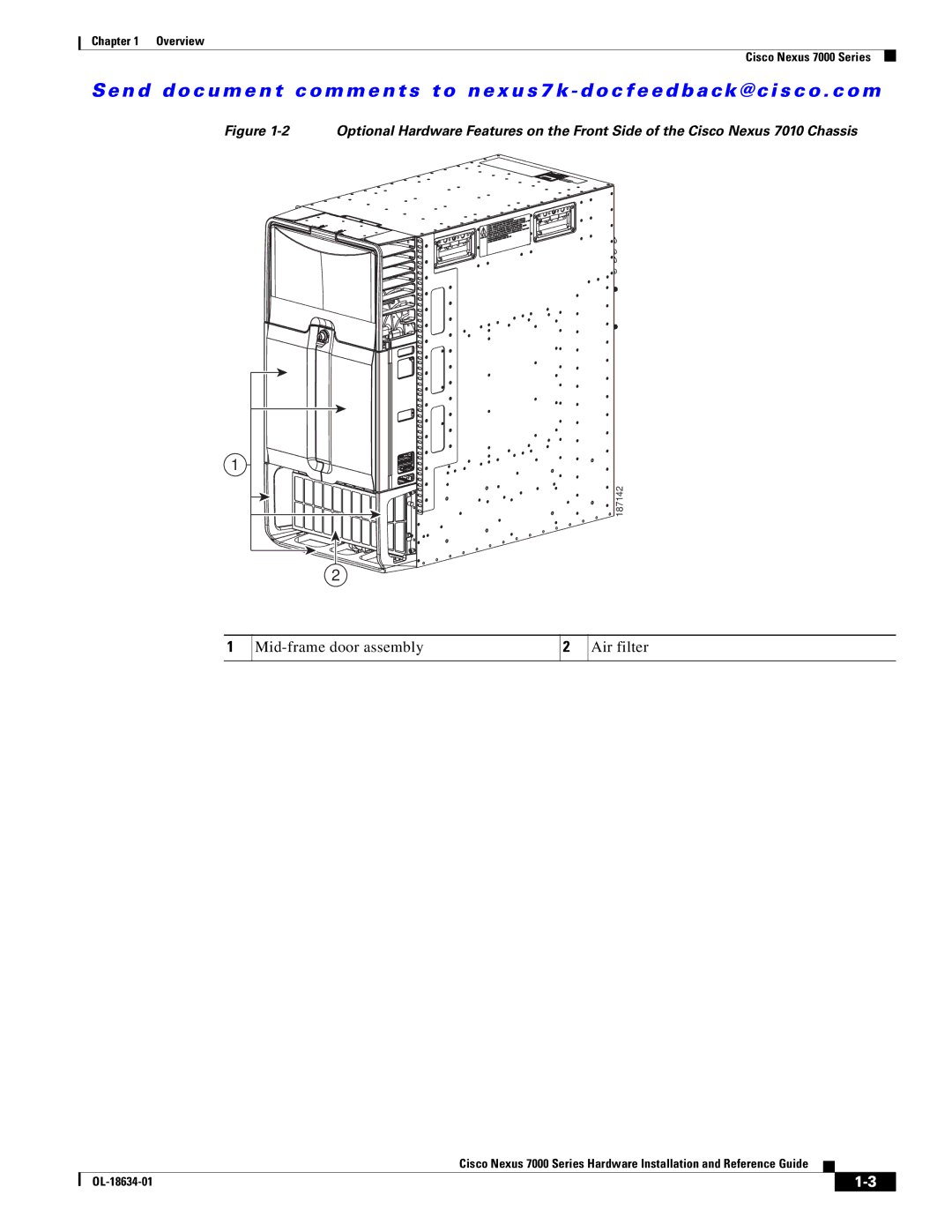 Cisco Systems N7KC7018RF, 7000, UCSCPCIECSC02, N7KC7004, N7KF248XP25E, N7KF248XT25E manual Mid-frame door assembly Air filter 