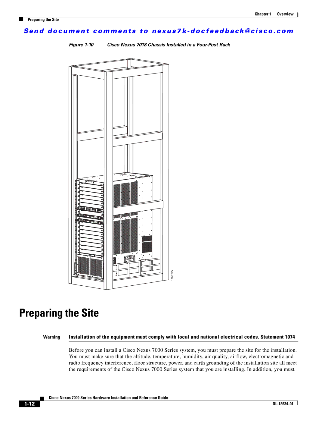 Cisco Systems N7KC7018RF, 7000, UCSCPCIECSC02 Preparing the Site, Cisco Nexus 7018 Chassis Installed in a Four-Post Rack 