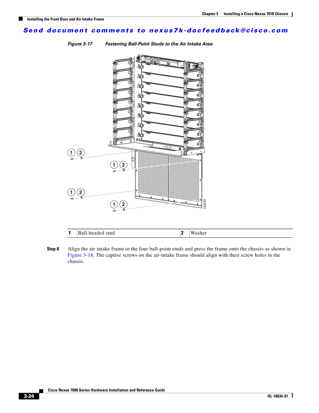 Cisco Systems N7KC7004, 7000, UCSCPCIECSC02, N7KC7018RF, N7KF248XP25E manual Fastening Ball-Point Studs to the Air Intake Area 