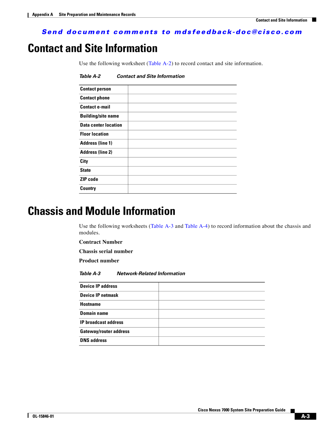 Cisco Systems 7000 manual Contact and Site Information, Chassis and Module Information 