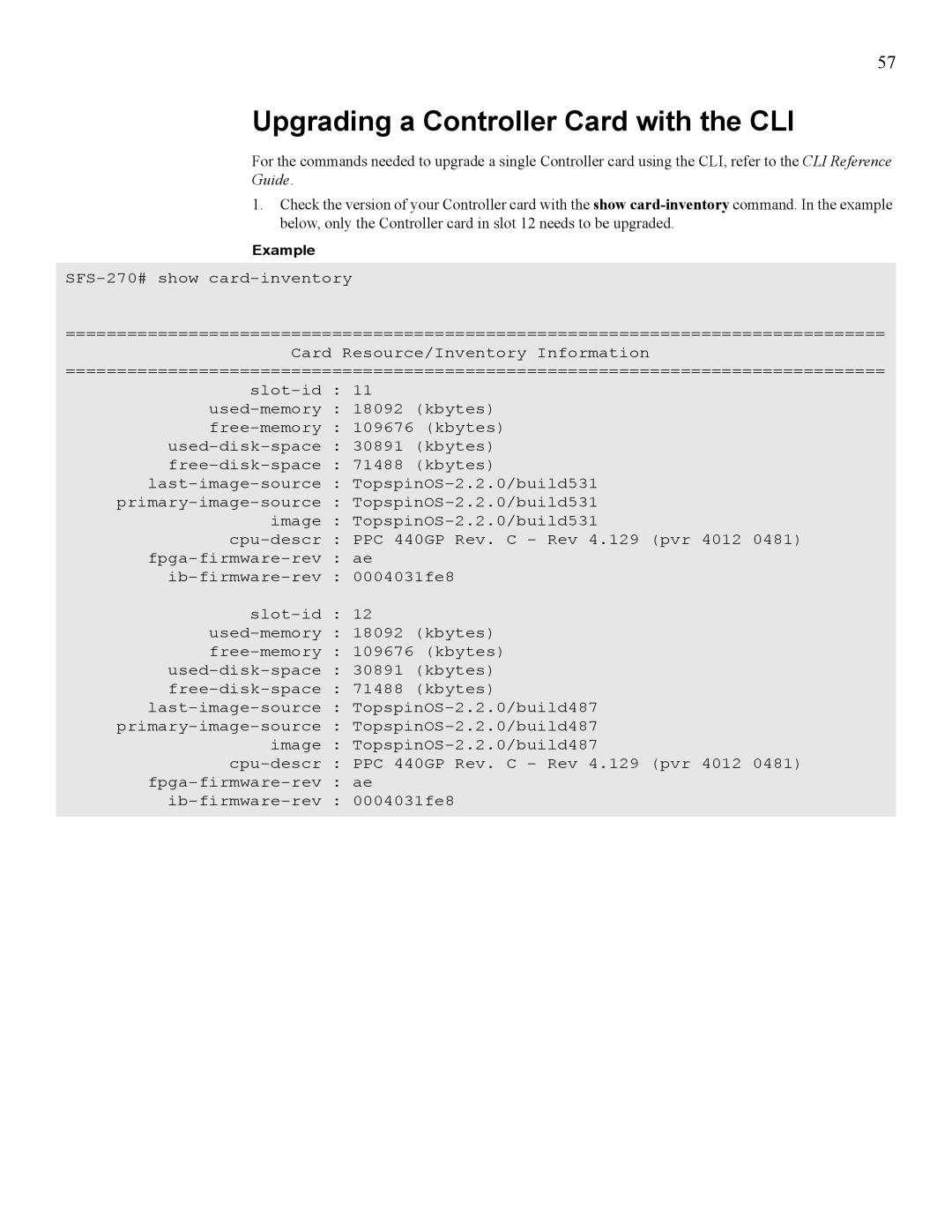 Cisco Systems 270, 7008 manual Upgrading a Controller Card with the CLI 