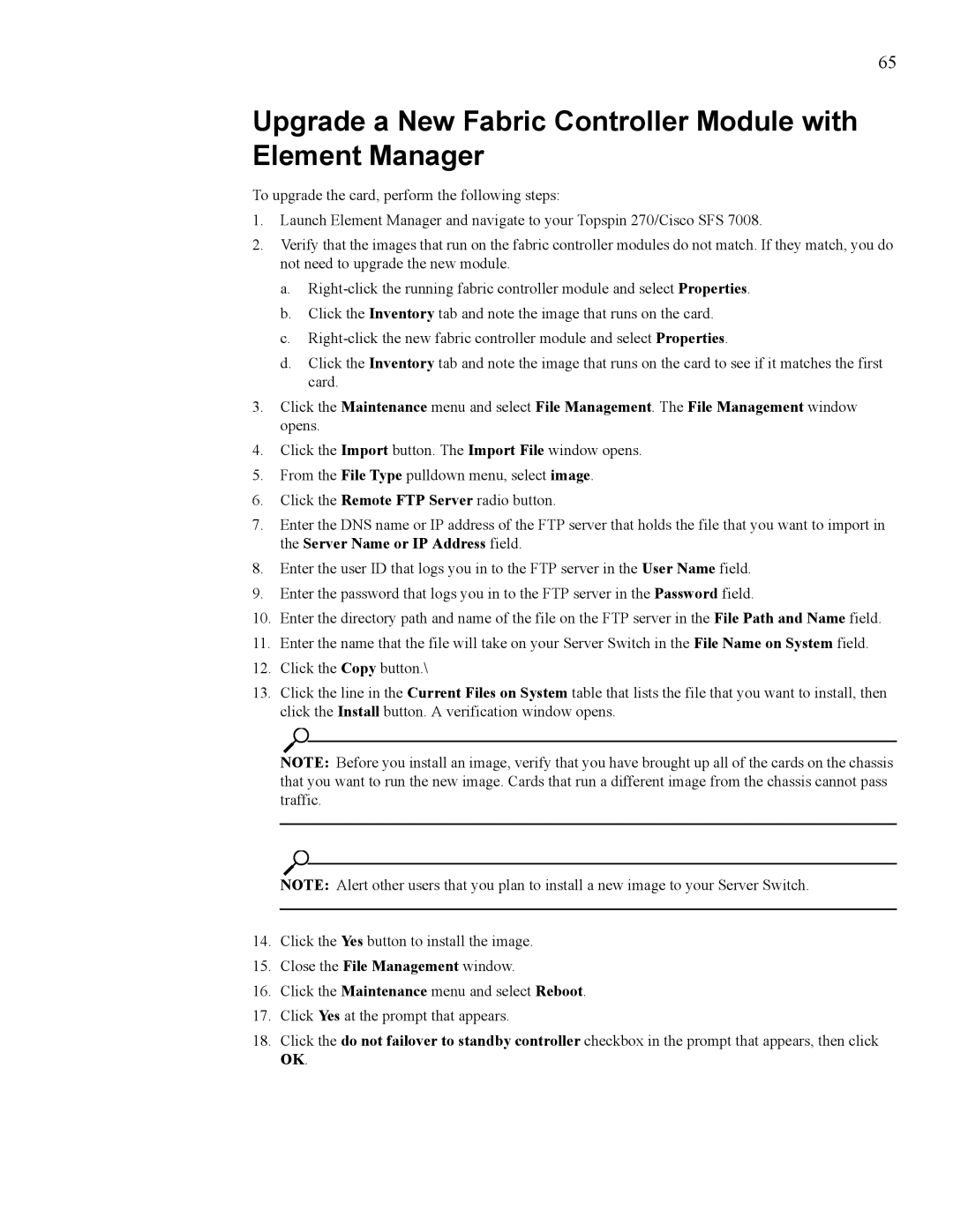 Cisco Systems 270, 7008 manual Upgrade a New Fabric Controller Module with Element Manager 