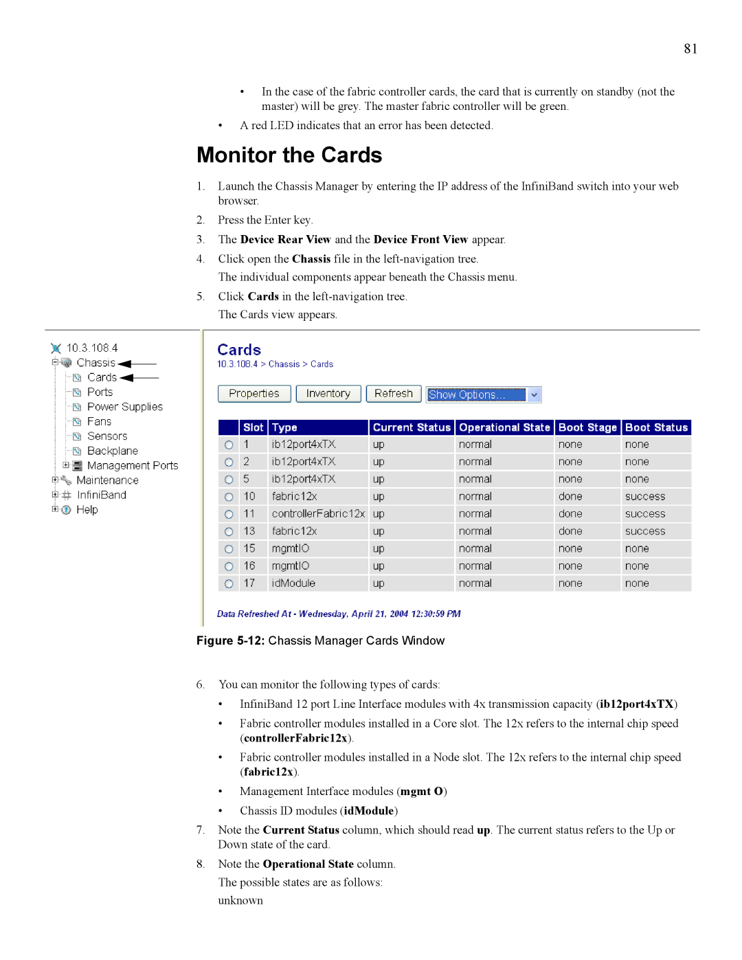 Cisco Systems 270, 7008 manual Monitor the Cards, 12Chassis Manager Cards Window 